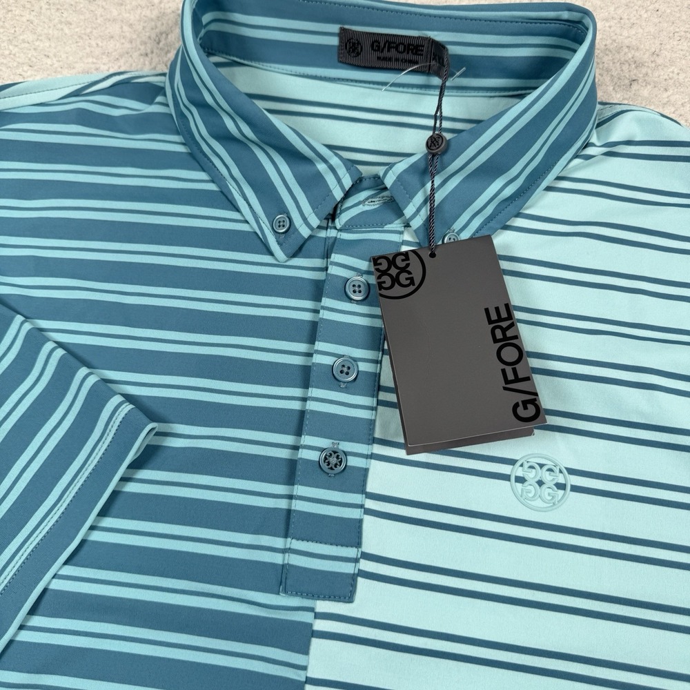 G/FORE Men's Striped Polo in Teal and Light Aqua